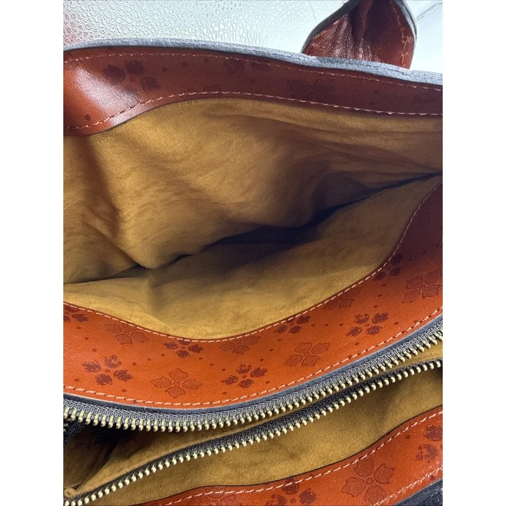 Patricia Nash Brown Leather Tote Crossbody AOP Signature Floret Embossed Bag